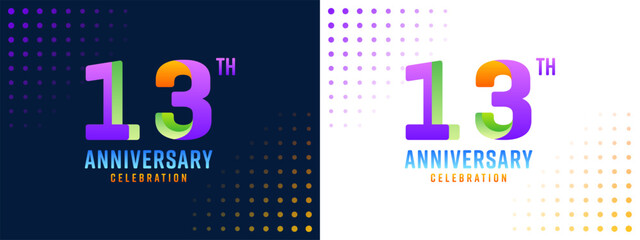 Colorful 13th anniversary logo vector for business, wedding, greeting, background
