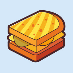Stylized toasted sandwich with colorful stripes and orange dots illustration