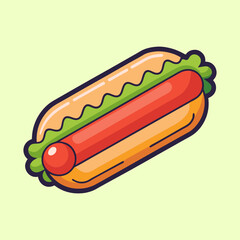 Simple Hot Dog Illustration with Lettuce and Bun on Pale Green Background