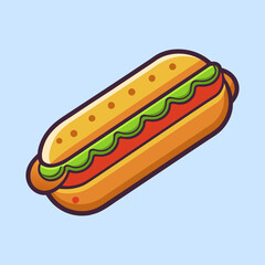 Stylized hot dog with relish isolated on a light blue background image