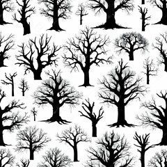 Obraz premium Scary black tree silhouettes on white background for spooky designs