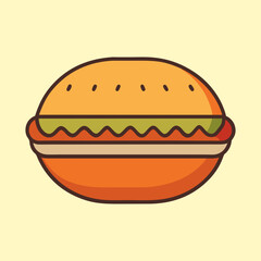 Stylized cartoon burger with simple design and bright colors illustration
