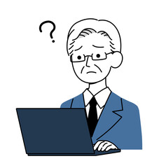 シニア世代のビジネスマン　パソコン　？　イラスト素材