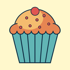 A brightly colored and whimsically designed cupcake illustration on a pale background