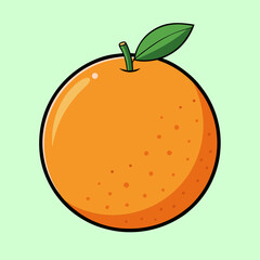 Single vibrant and juicy orange with leaf on pastel green background