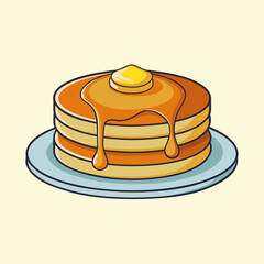 Delicious Pancake Stack with Melting Butter and Maple Syrup on a Plate