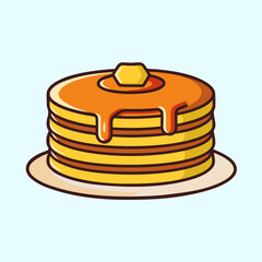 Stack of delicious pancakes with butter and dripping syrup illustration style