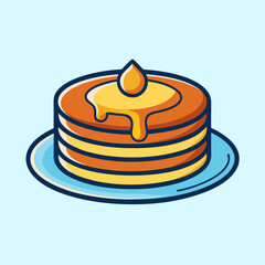 Stylized Cartoon Stack of Pancakes with Syrup on a Blue Plate