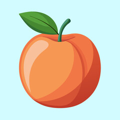 An illustration of a vibrant orange peach with a green leaf