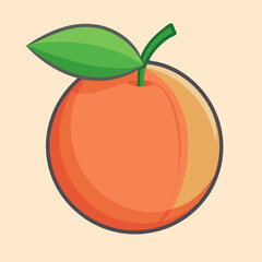 An Illustration of a Perfect Orange Peach with a Bright Green Leaf