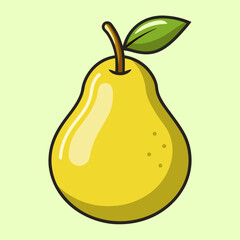Illustration of a Cartoon Yellow Pear with Green Leaf and Stem