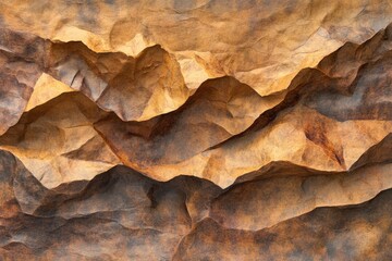 Textured paper with wrinkled mountain formations