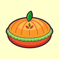 Colorful cartoon illustration of a delicious looking whole apple pie dessert