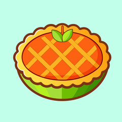 Cartoon illustration of a pumpkin pie with lattice topping and leaves