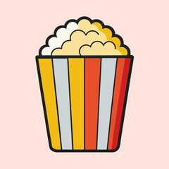 Colorful retro style popcorn bucket overflowing with delicious buttery snack