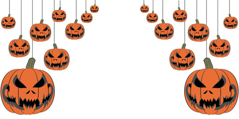 Symmetrical Hanging Jack-o’-Lanterns Halloween Border Vector

