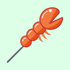 Stylized Cartoon Illustration of a Seafood Skewer with Crab Claw Feature