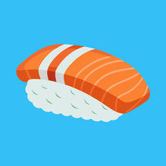 A Delicious Salmon Nigiri Sushi Isolated on a Light Blue Background