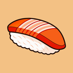 Stylized Cartoon Salmon Nigiri Sushi on a Light Orange Background