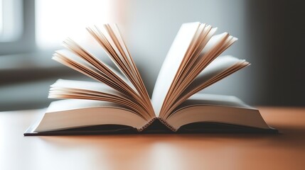 Open book on a table, pages spread wide