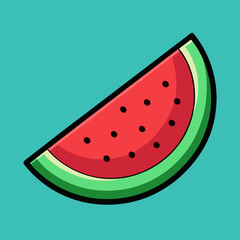 Colorful and appealing slice of watermelon with seeds on a teal background