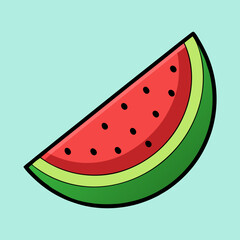 A Cartoon Illustration of a Juicy Watermelon Slice on Light Blue Background