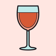 Stylized illustration of a wine glass filled with a red wine liquid
