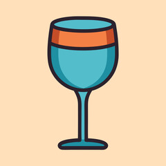 Simple cartoon drawing of a blue wine glass with orange ring