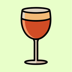 Stylized Cartoon Illustration of a Glass of Red Wine with Foam