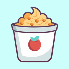 Delicious creamy dessert with fruit topping in a cute container artwork