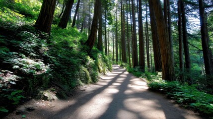 Obraz premium Sunlight path in forest