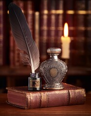Antique Quill Pen & Inkwell
