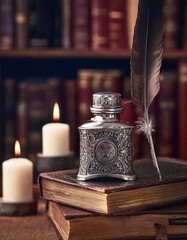 Silver Inkwell & Quill Pen