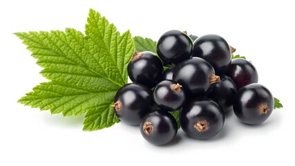 Fresh Black Currants Pile With Green Leaf Isolated On White Background Studio Shot