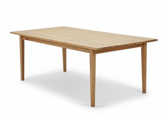 Fototapeta premium A light wooden rectangular table with four legs on a white background in a studio setting indoors