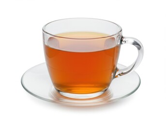 A cup of tea on a saucer against isolated on white background