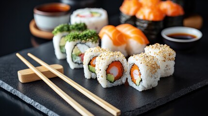 Sushi platter with assorted rolls