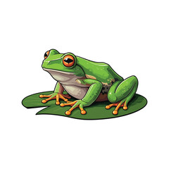 A green frog on white background flat Cartoon adorable frog illustration