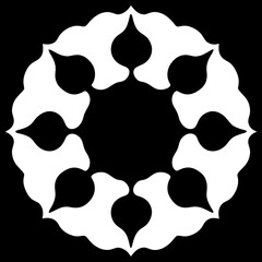 A collection of black leaf silhouettes of various shapes, including oval, heart-shaped, and jagged edges, all against a white background
