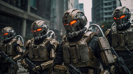 Obraz premium A resistance group fighting against a tyrannical AI overlord.