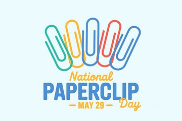 Celebrate National Paperclip Day May 29th: Colorful paperclips design clean minimal background vibrant illustration