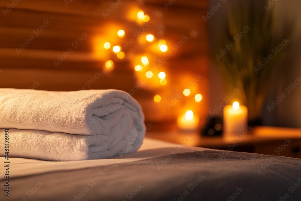 Poster neatly folded white duvet on a clean bed showcases its fluffy texture, illuminated by soft lighting,