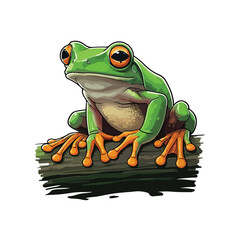 A green frog on white background flat Cartoon adorable frog illustration
