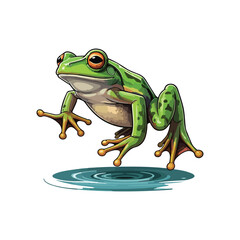 A green frog on white background flat Cartoon adorable frog illustration