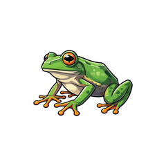 A green frog on white background flat Cartoon adorable frog illustration