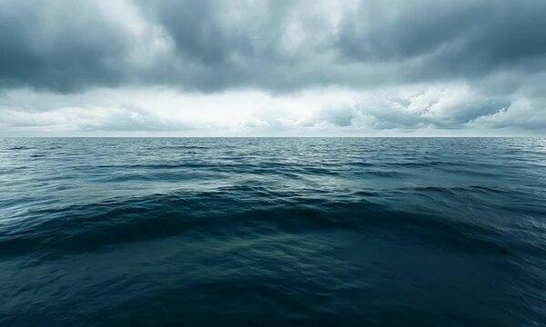 Serene ocean landscape under a dramatic cloudy sky, evoking tranquility and nature's beauty