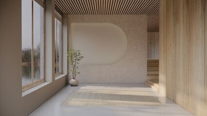 interior japandi modern and minimalis. 3d rendr room