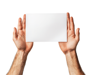 Hands Holding Blank White Card on Transparent Background, PNG