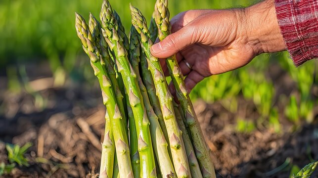 White asparagus hand pick organic harvest Hand harvesting fresh asparagus from the field.