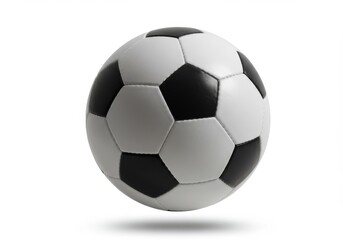 Fototapeta premium A soccer ball with black and white hexagonal and pentagonal patches on a plain white background isolated